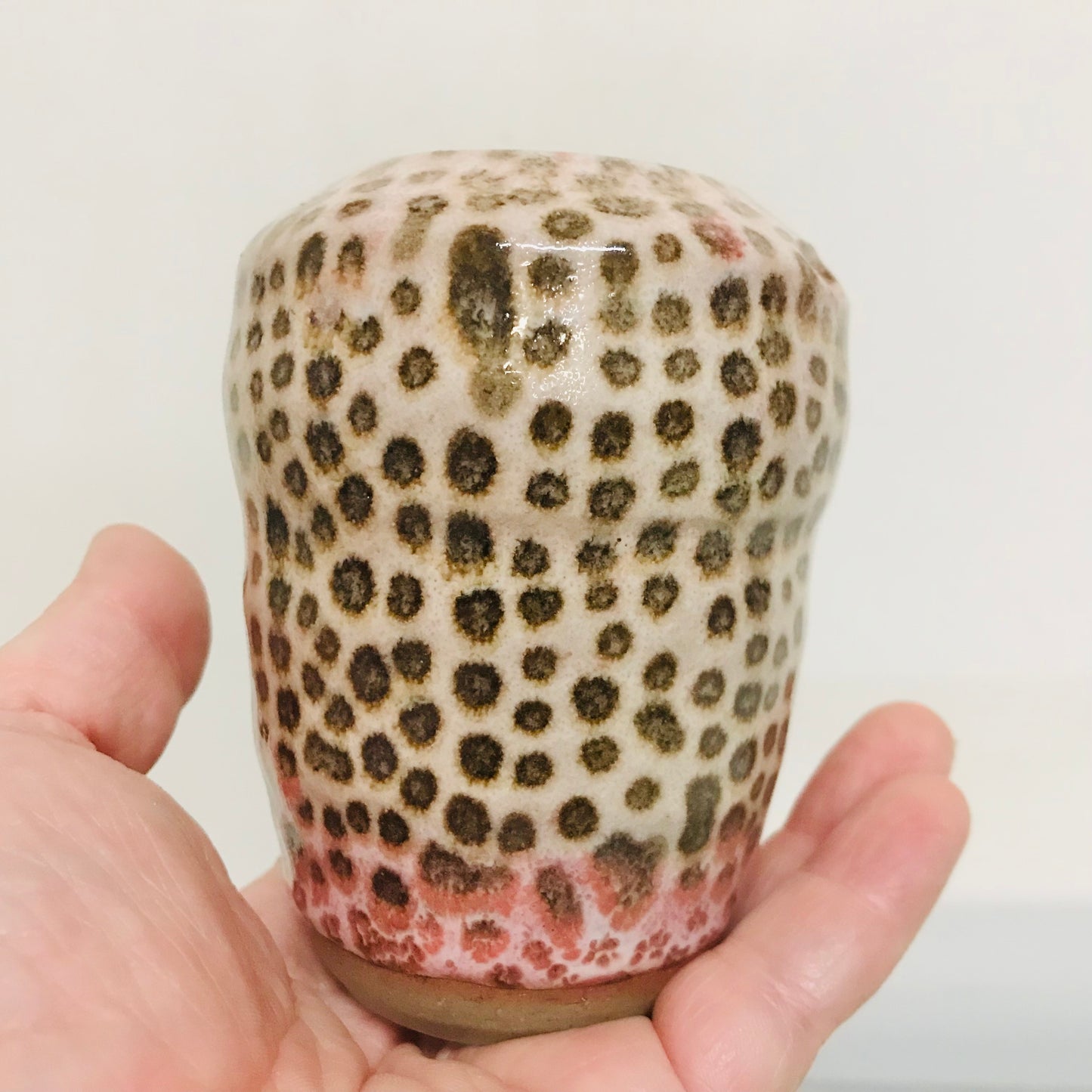 Handcrafted Pottery Built in Lip Traveler Cup - Leopard (200mls)