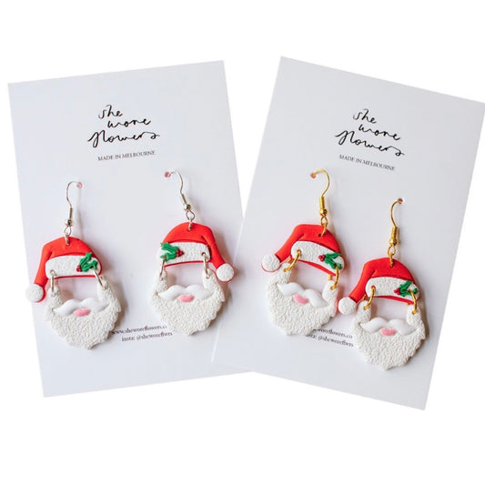 Christmas Polymer Clay Earrings - Santa Faces