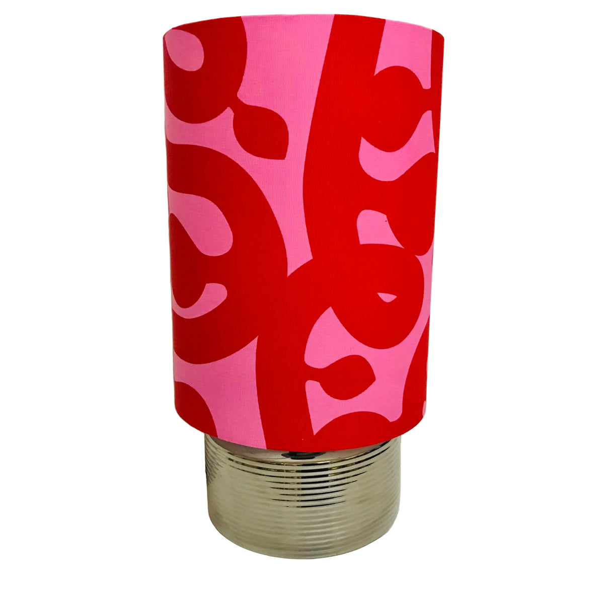 Silver Column Table Lamp with Red & Pink shade