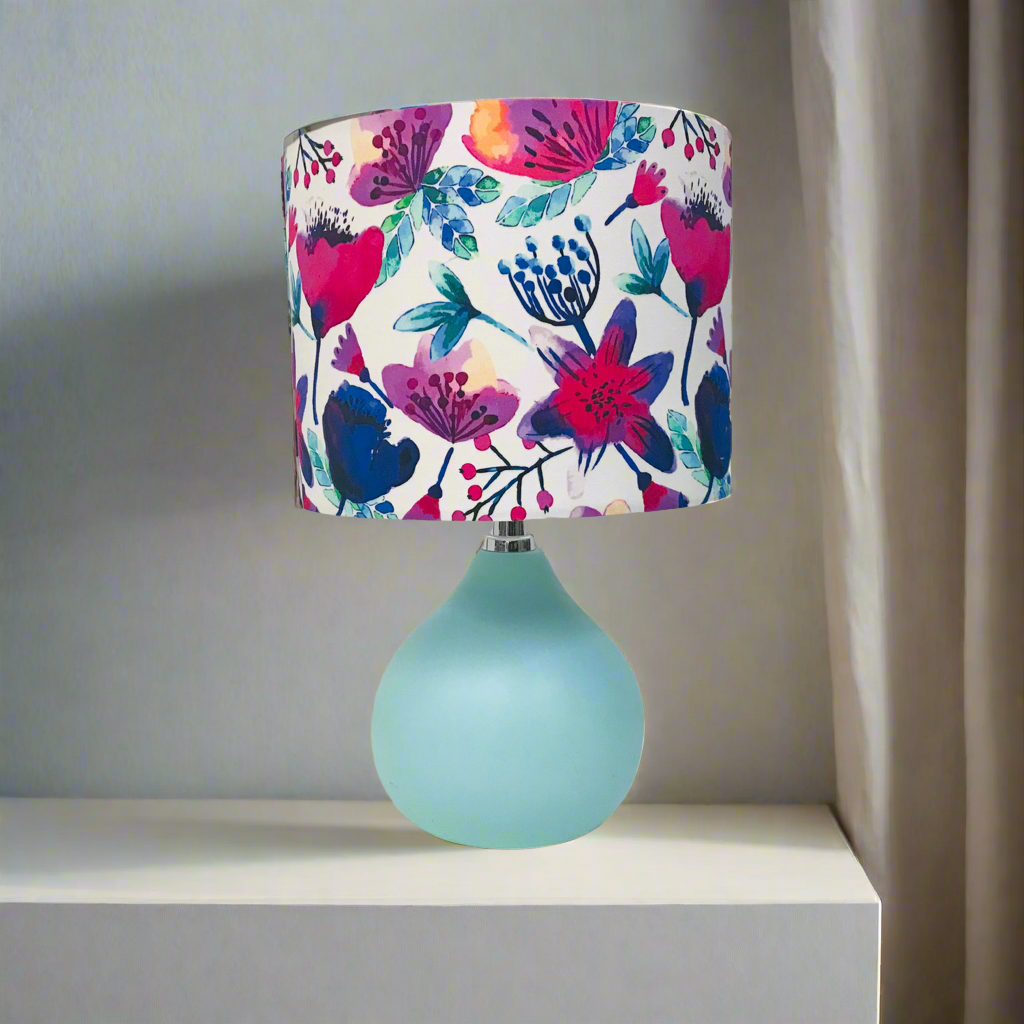 Aqua Watercolour Blooms Small Table Lamp