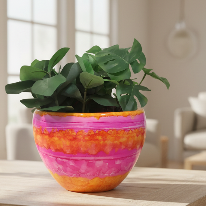 Alcohol Ink Extra Large Planter Pot - Petal Drop