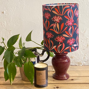 Ceramic Burgundy Table Lamp with Bush Natives Shade