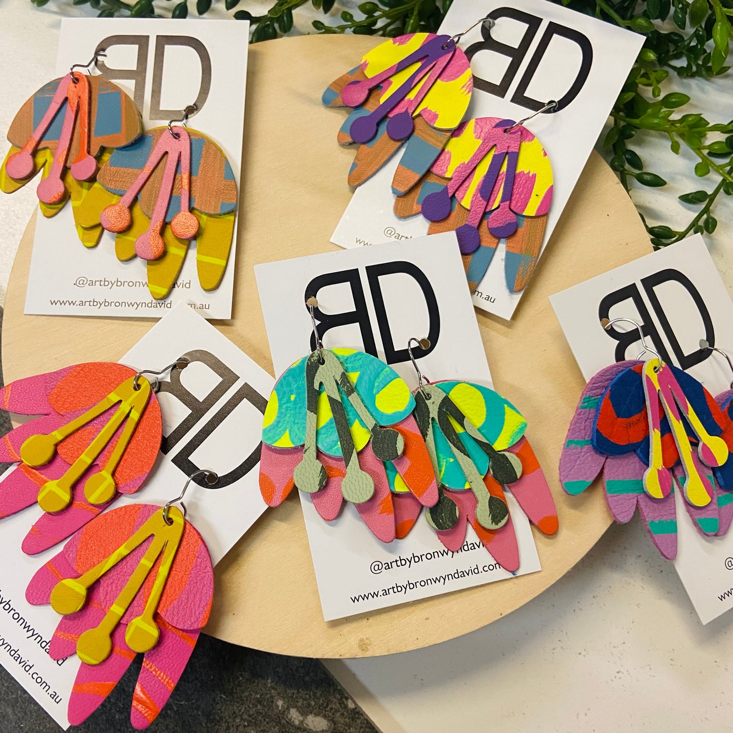Handmade Painted Leather Earrings - The Layered Gumnut