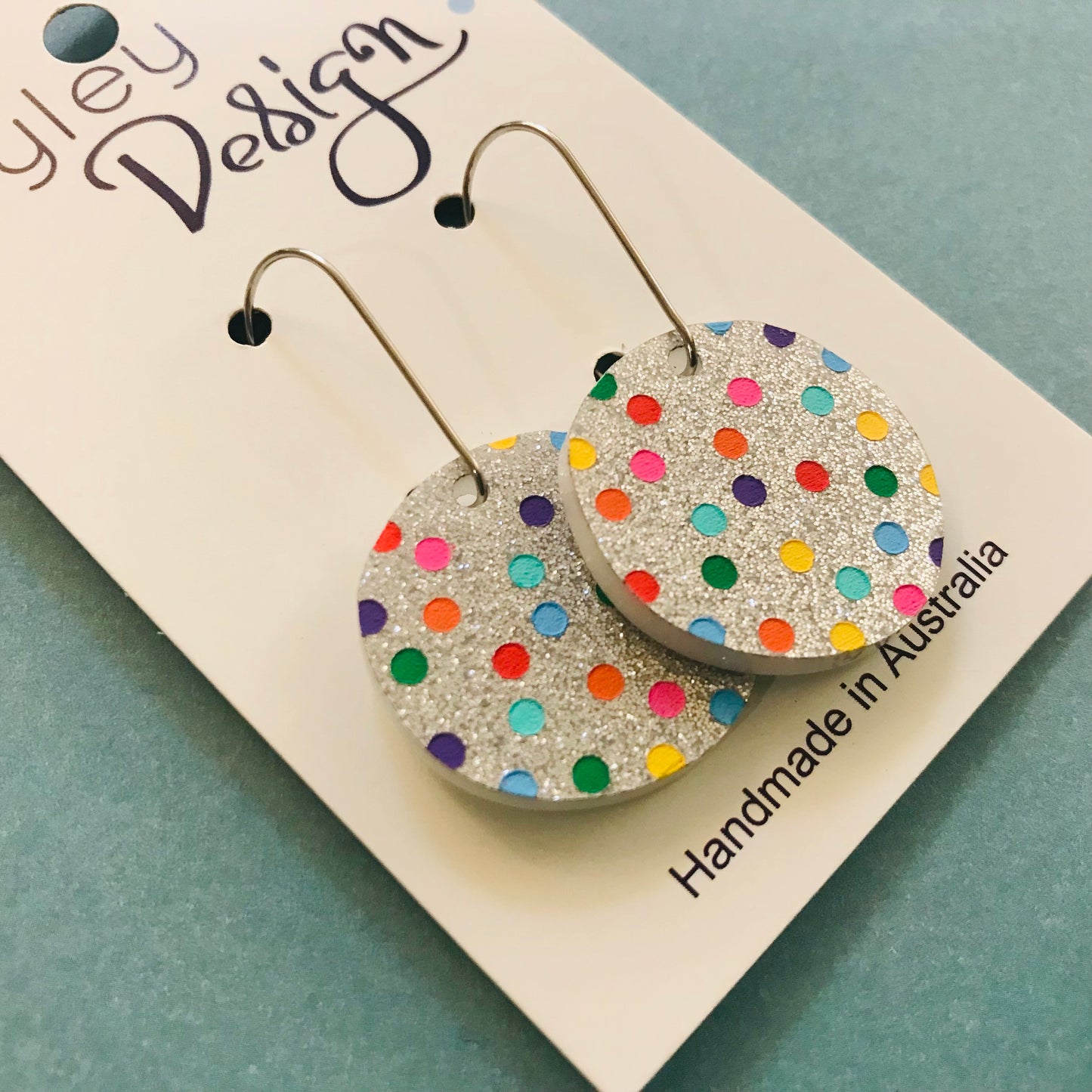 Laser Cut Drop Spotty Disc Perspex Earrings