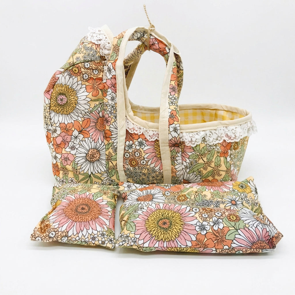 Cloth Carrier Dolls Basket Set with Blanket and Pillow