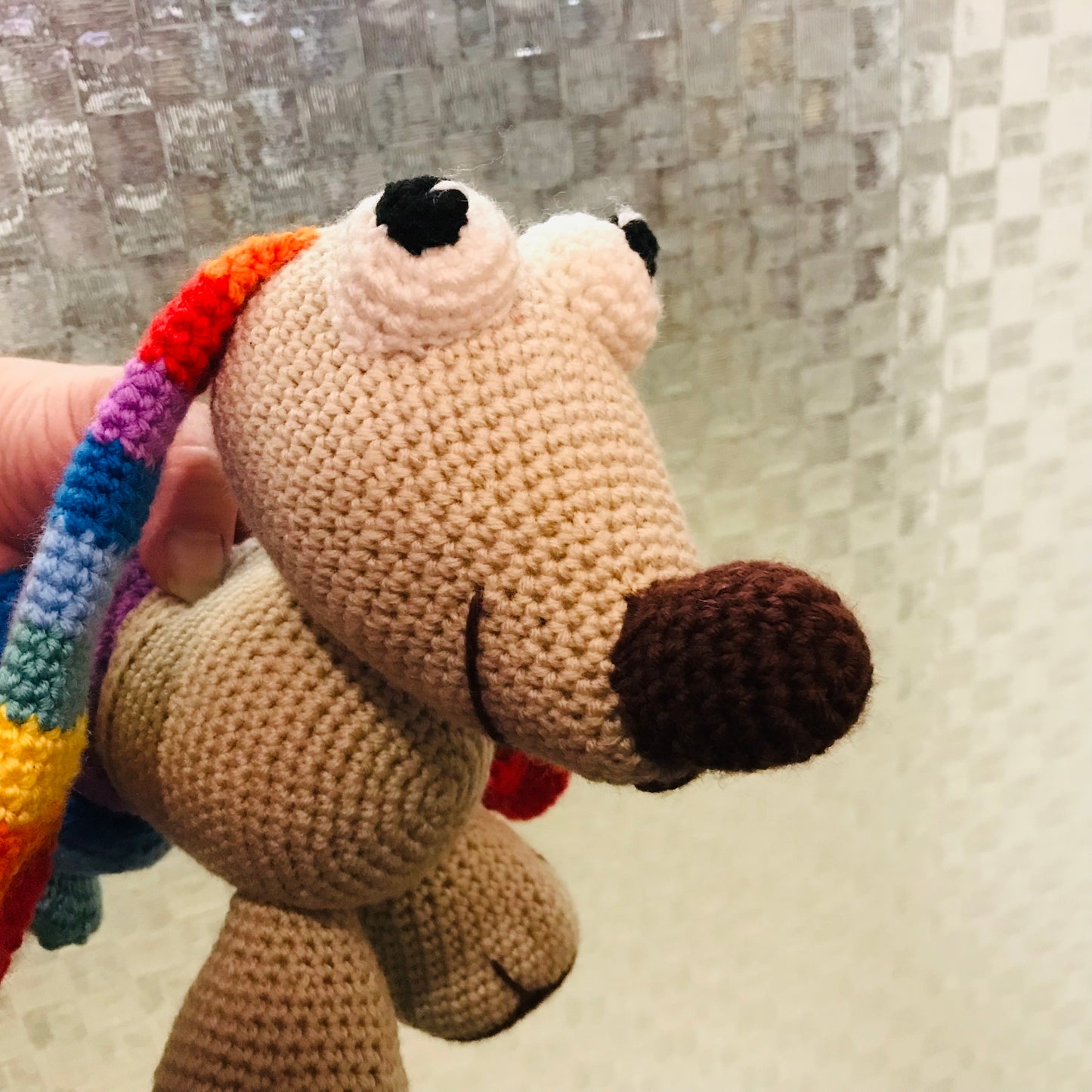 Rainbow Sausage Dog Crochet Toy