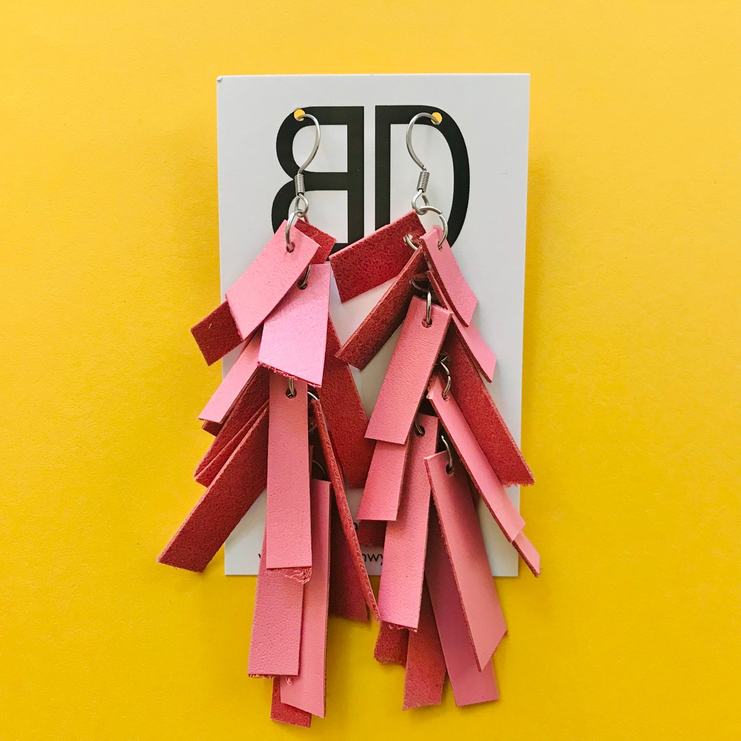 Hand painted leather bold statement earrings - The Tassle