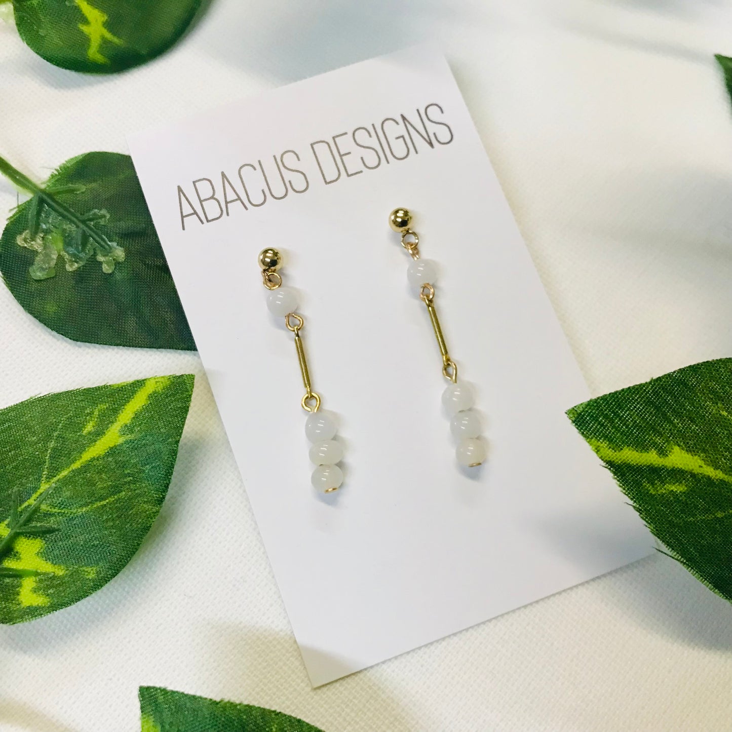 Pearlescent & Brass Dangle Earrings