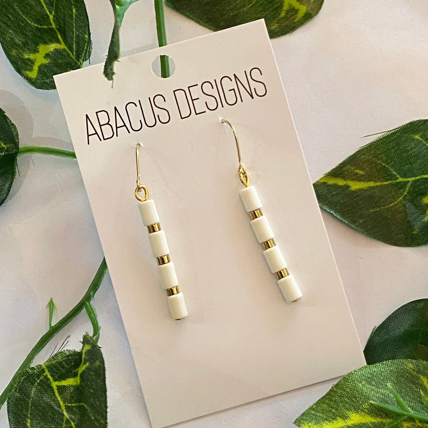 Pearlescent & Brass Dangle Earrings