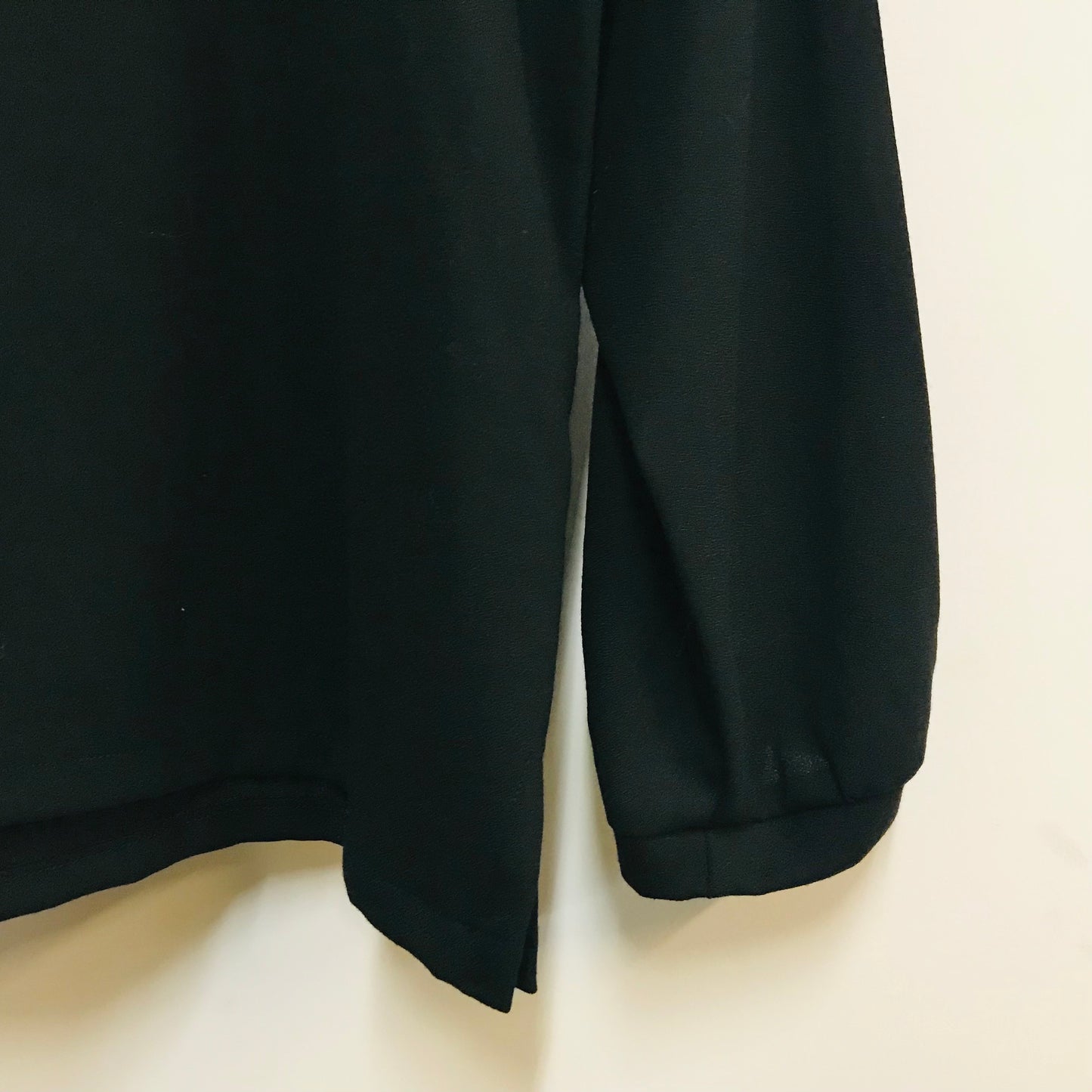 Women's Handmade Long Sleeve Gather Top - Black Wool Crepe