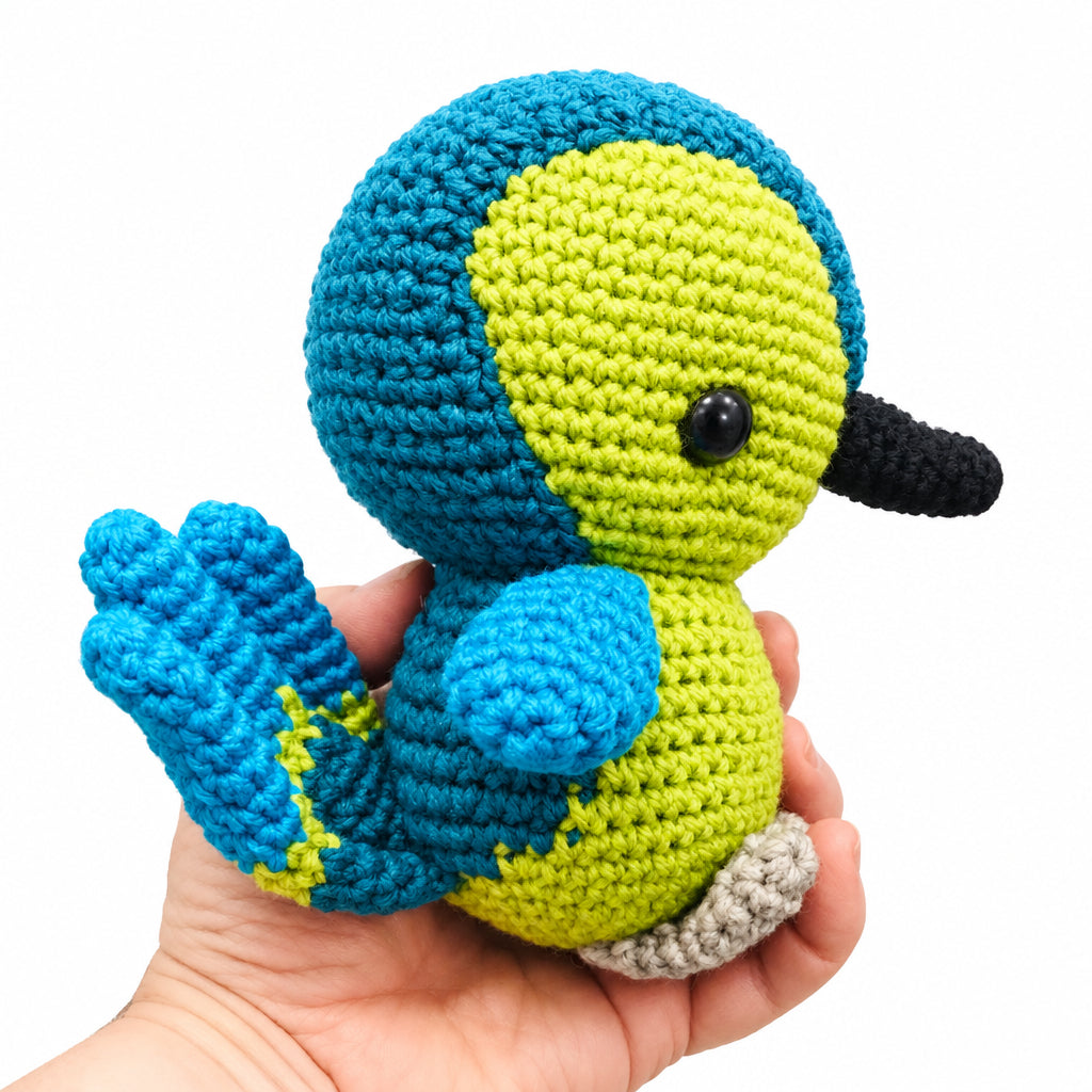 Blue Green Amigurumi Crochet Bird Toy