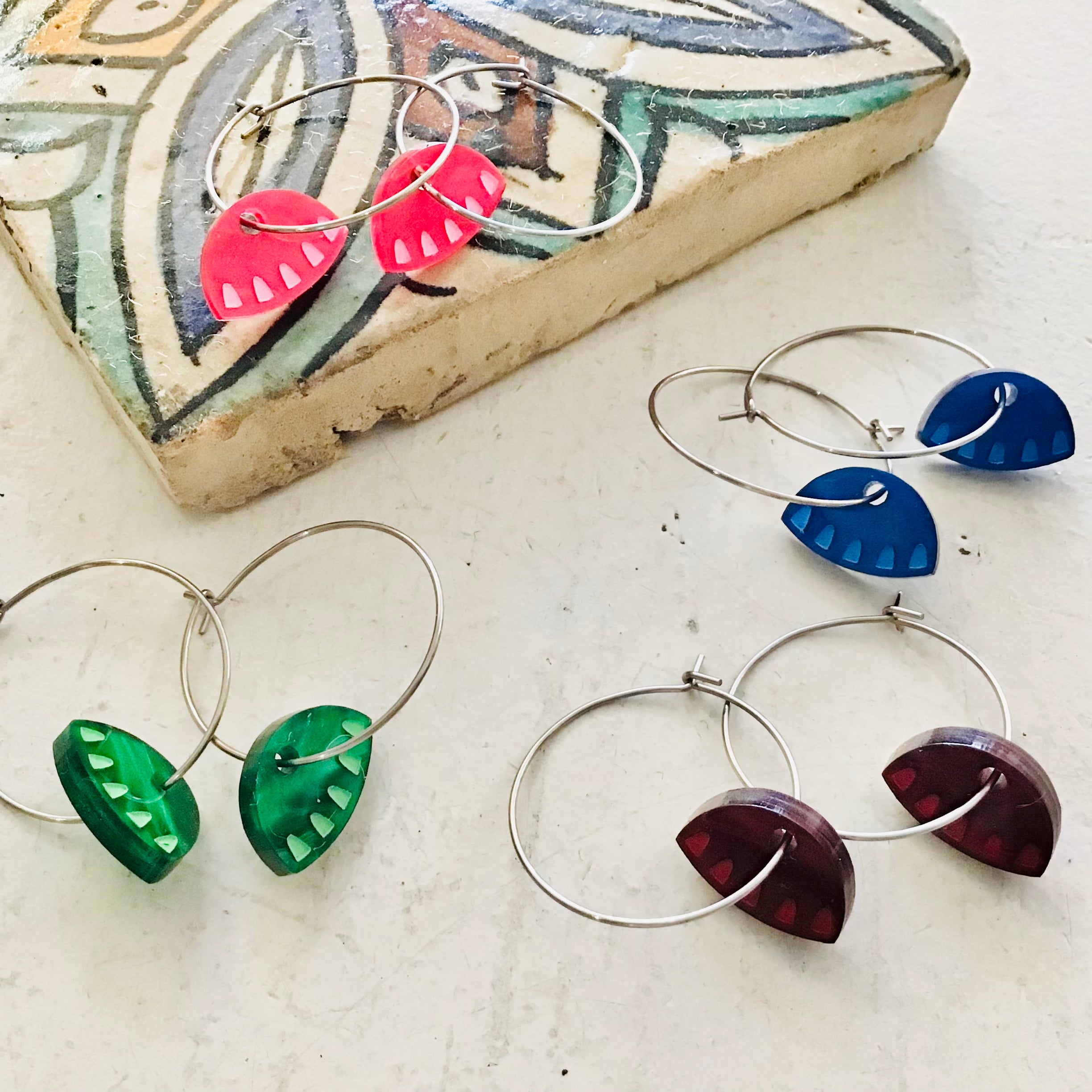 Art Deco Acrylic Earrings - Mini Hoop