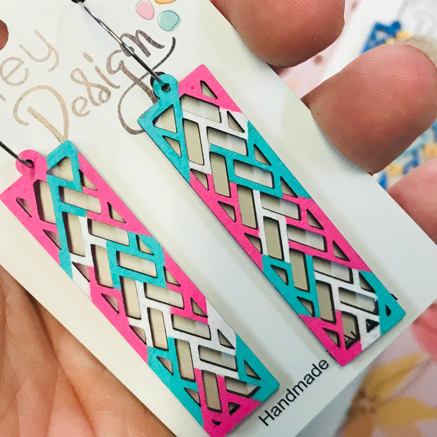 Wooden Boxed Grid Statement Earrings