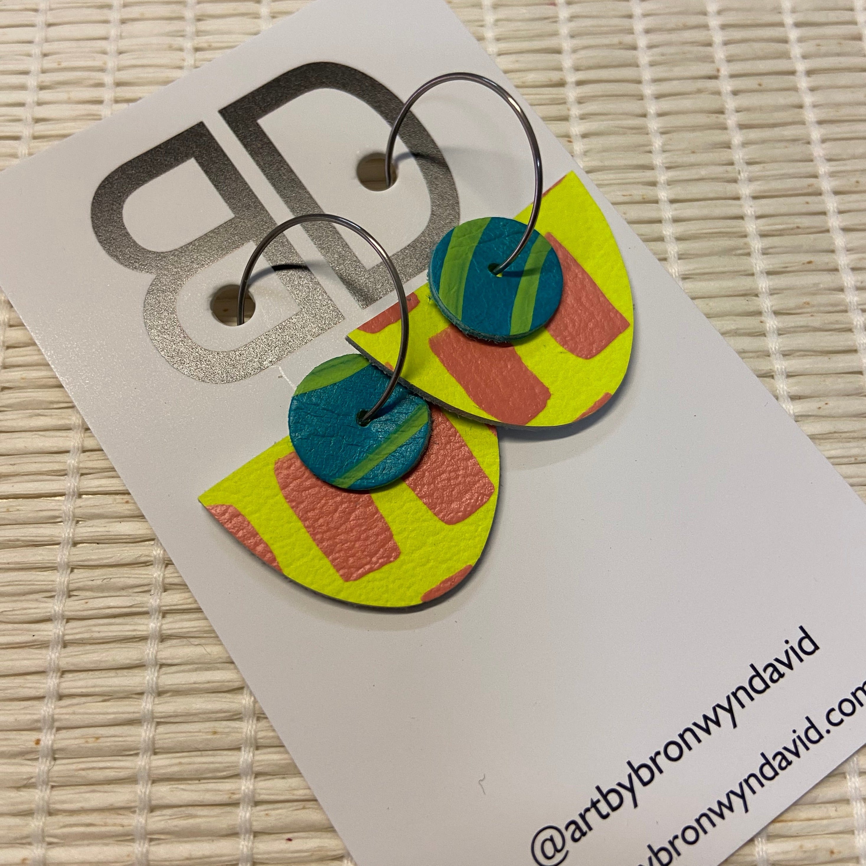 Hand painted leather bold statement earrings - The Teacup