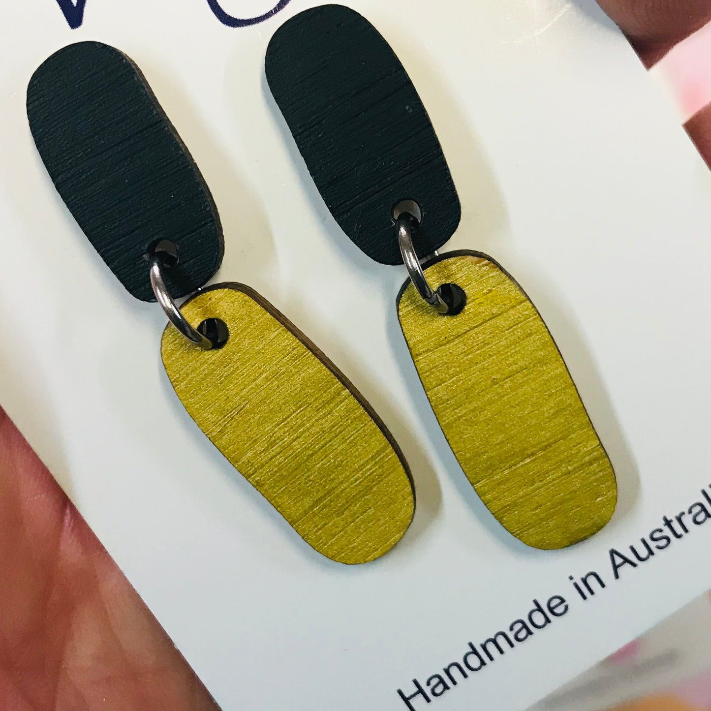 Two Piece Wood Drop Statement Earrings