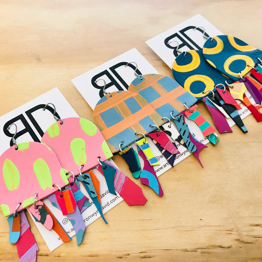 Hand painted leather bold statement earrings - The Jelly Punch