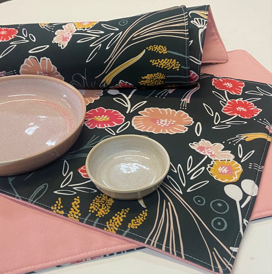 Reversible Placemats - Flower Ink with Blush Reverse (set of 4)