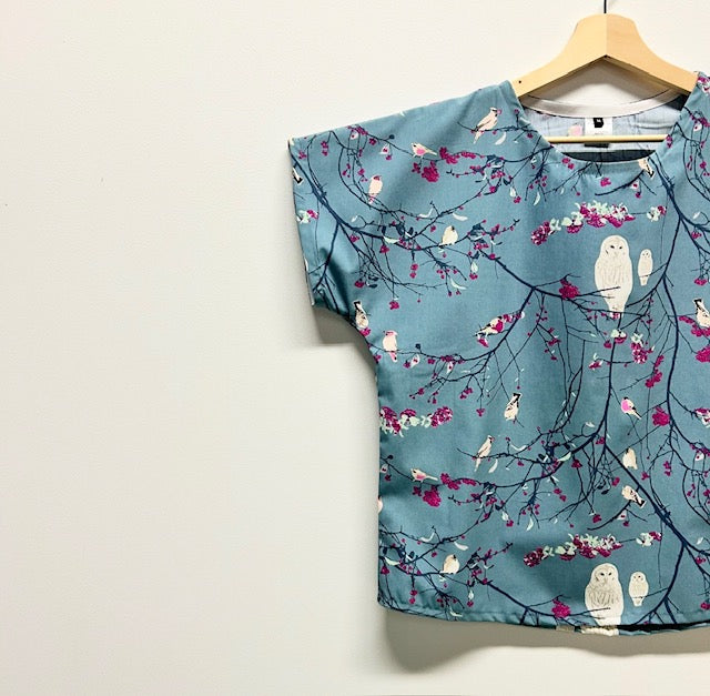 Women’s Handmade Short Sleeve Summer Top - SNOW OWLS / SMALL
