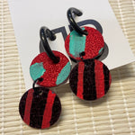 Hand painted leather bold statement earrings - Reversible Double Huggies (medium)