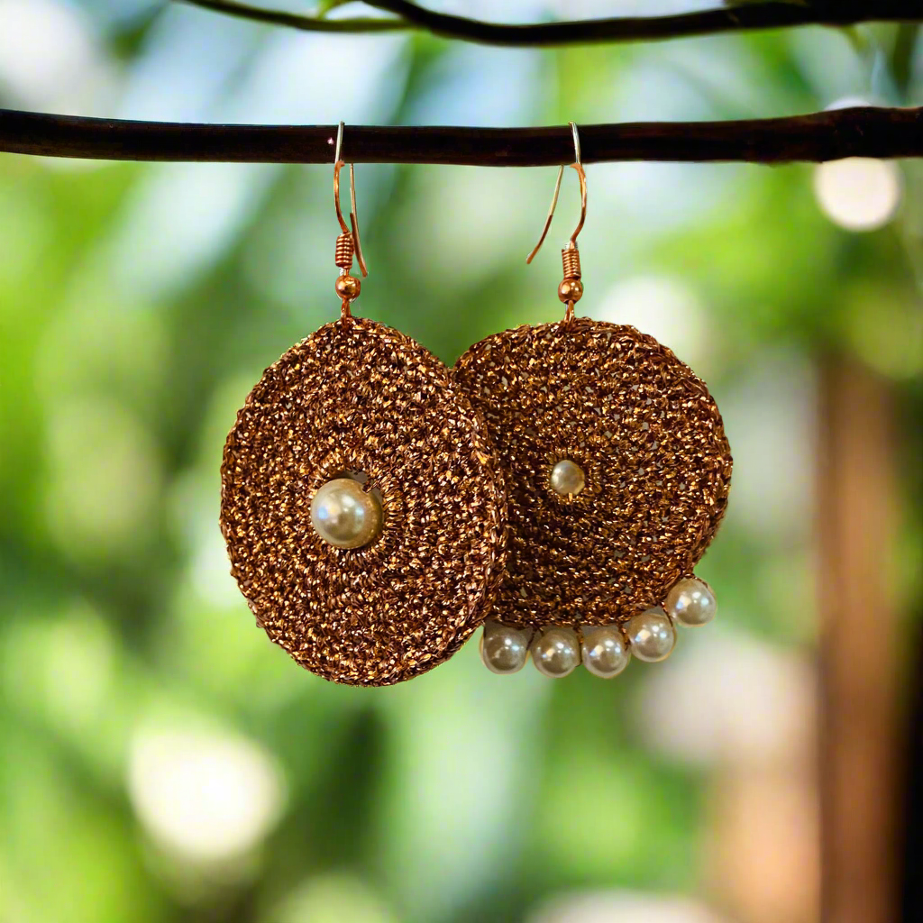 Handcrafted Crochet Earrings - Metallic Copper Range