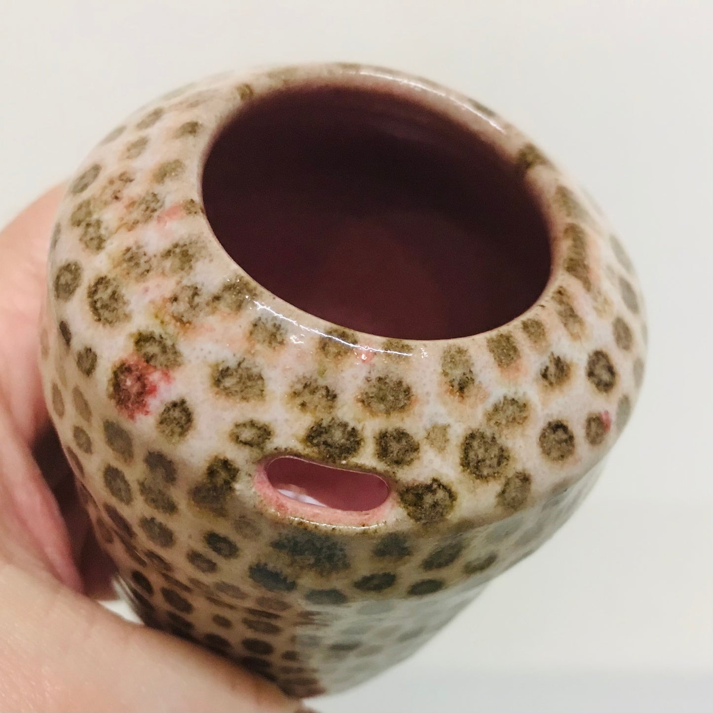 Handcrafted Pottery Built in Lip Traveler Cup - Leopard (200mls)