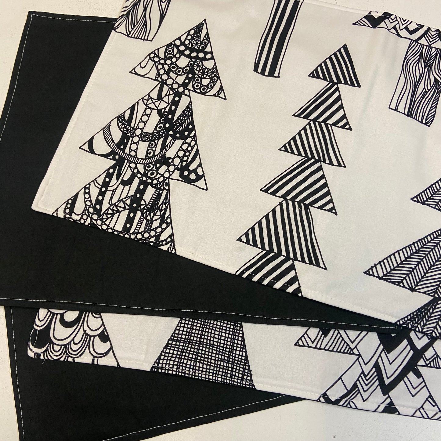 Reversible Christmas Placemats - Marimekko Christmas Trees with Black on Reverse (set of 4)