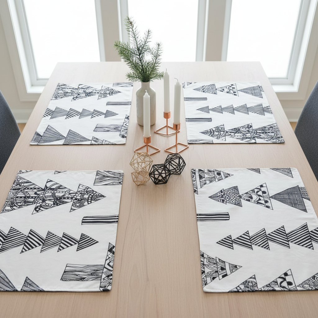 Reversible Christmas Placemats - Marimekko Christmas Trees with Black on Reverse (set of 4)