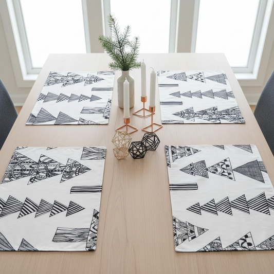 Reversible Christmas Placemats - Marimekko Christmas Trees with Black on Reverse (set of 4)