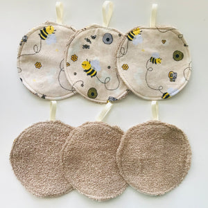 No Waste Reusable Make-up Remover Pads Wipes - flannel / towelling (set of 6)