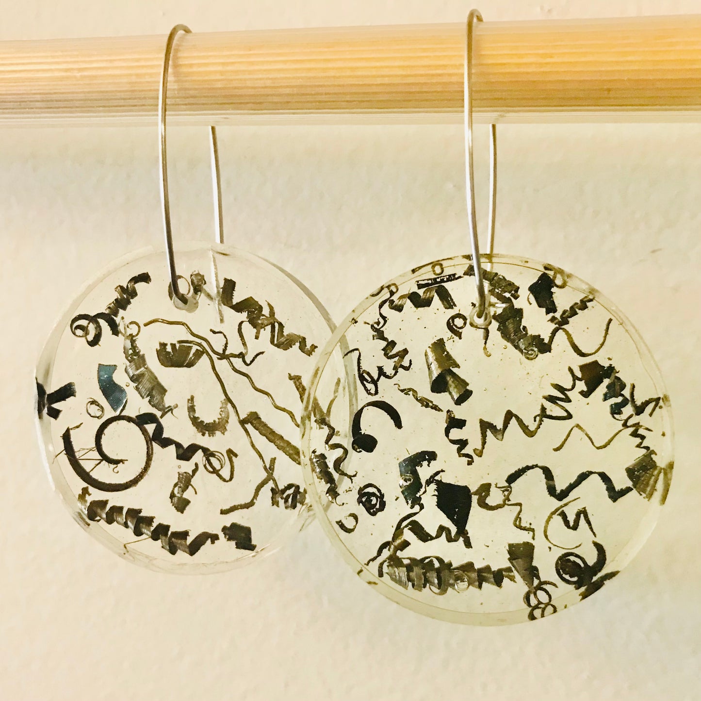 Clear Resin Lichen & Metal Shaving Earrings (large)