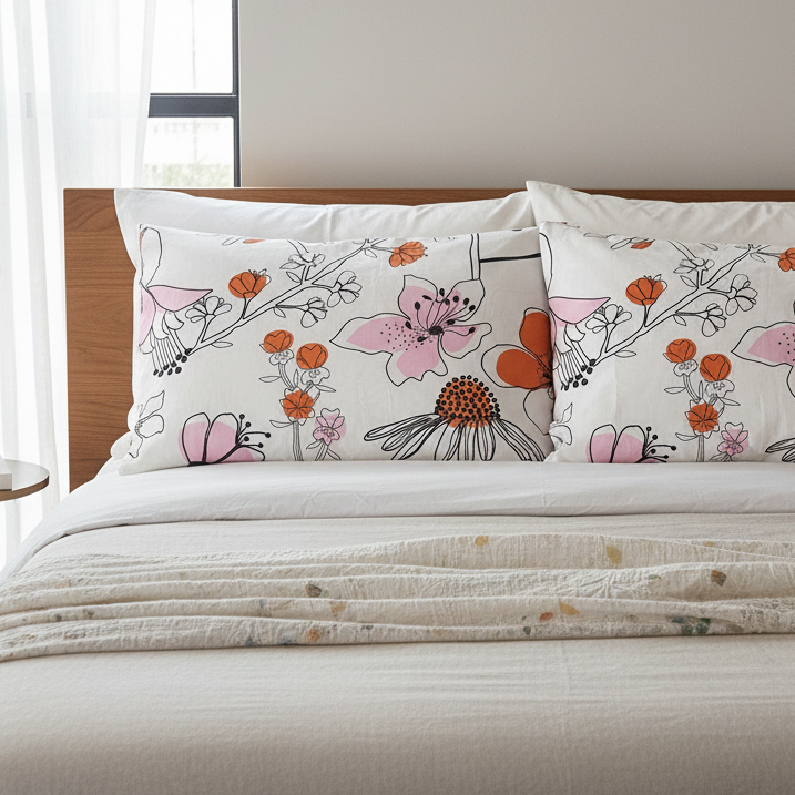 Pillow Case Set - Floral Line-art (set of 2)