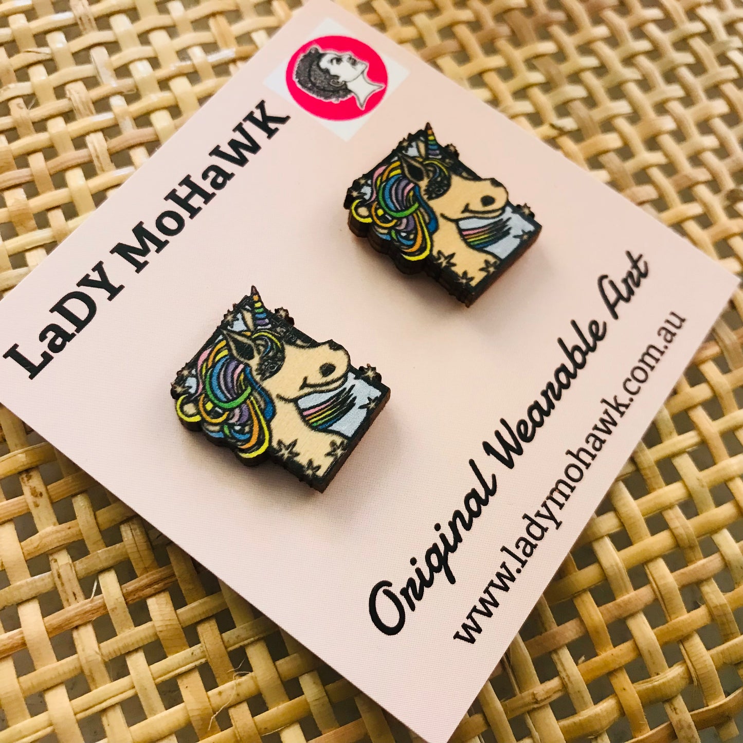 Original Art Printed Timber Earrings - studs