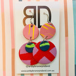 Hand painted leather bold statement earrings - The Stacked Dot