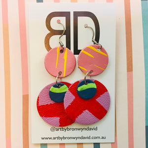 Hand painted leather bold statement earrings - The Stacked Dot