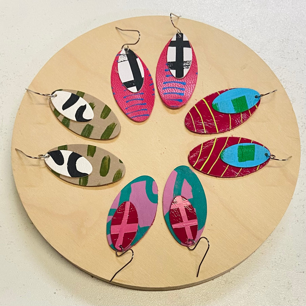 Hand painted leather earrings - The Orbi