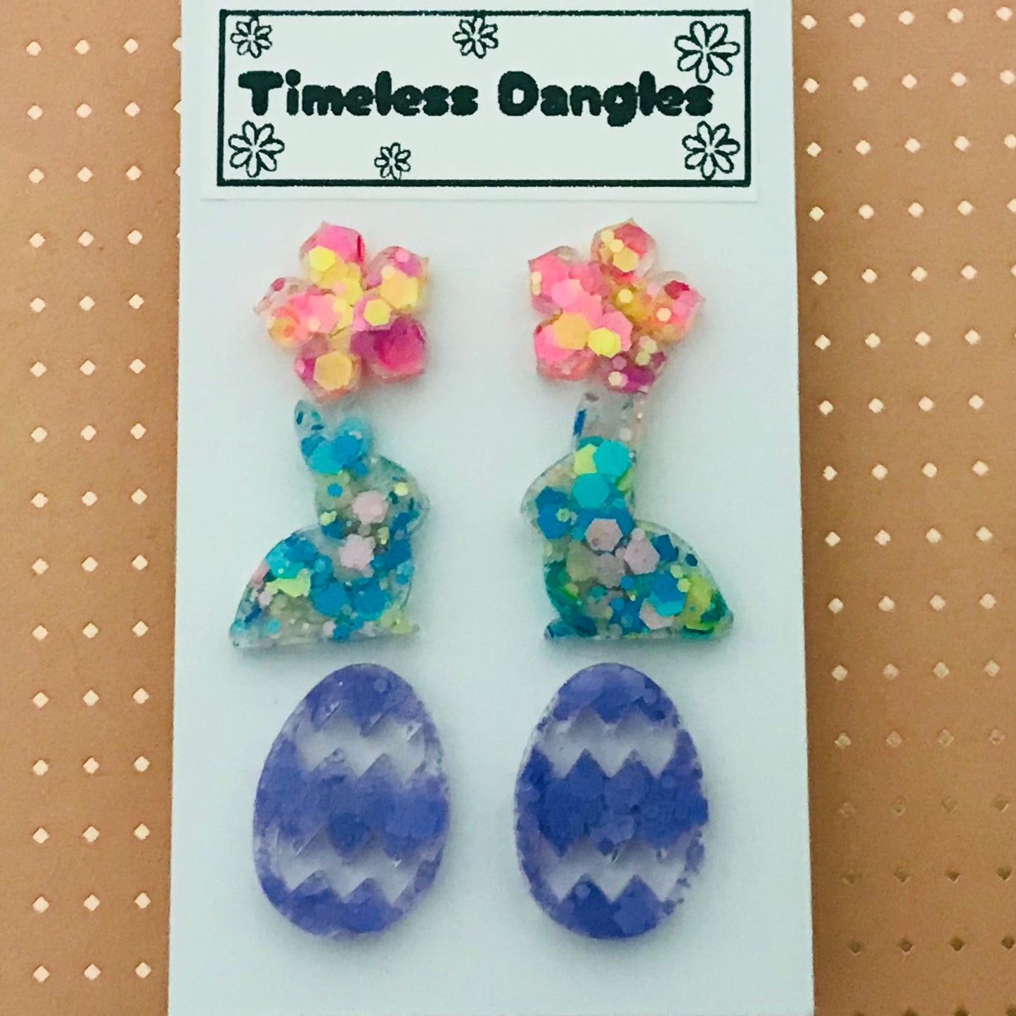 Novelty Resin Sparkle Stud Earrings - triple pack