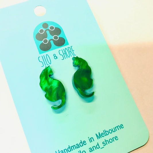 Art Deco Acrylic Stud Earrings - Cats