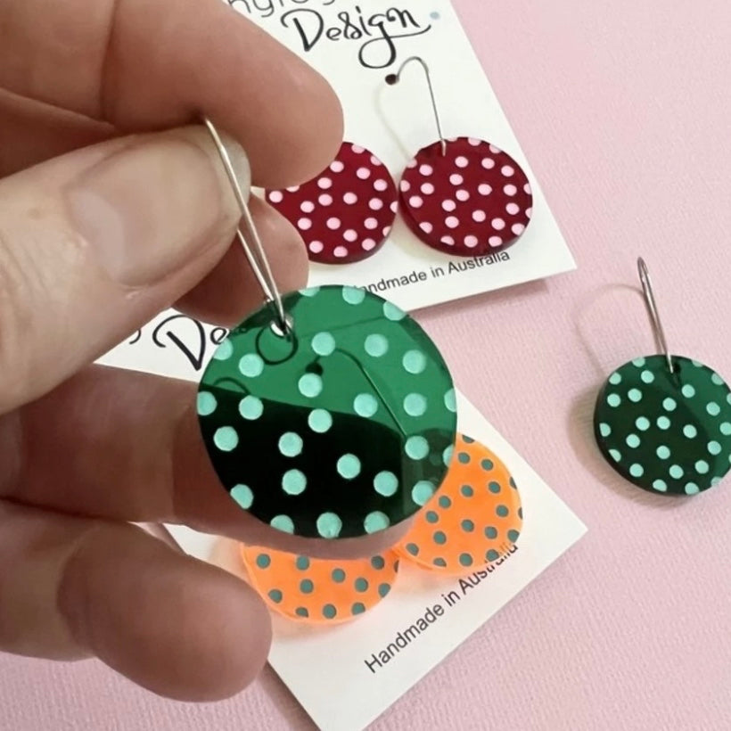 Laser Cut Drop Spotty Disc Perspex Earrings
