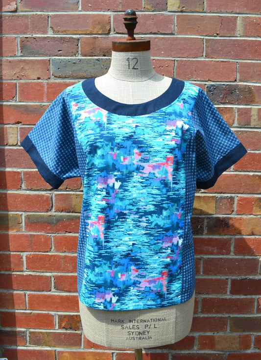 Women's Handmade Paneled Top - Rounders Blue Moods
