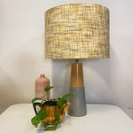 Scandi Timber & Ceramic Table Lamp with Mustard Weave Shade