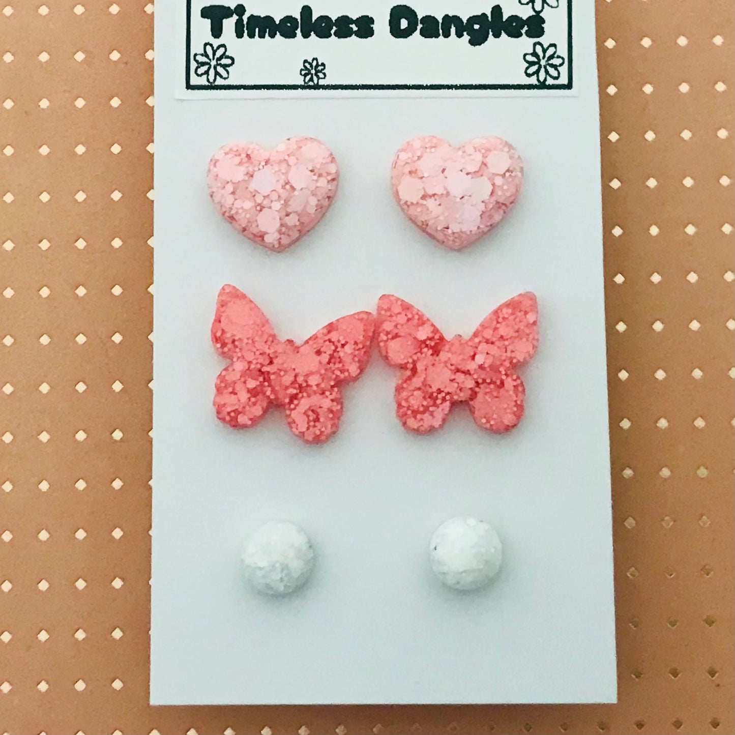 Novelty Resin Sparkle Stud Earrings - triple pack