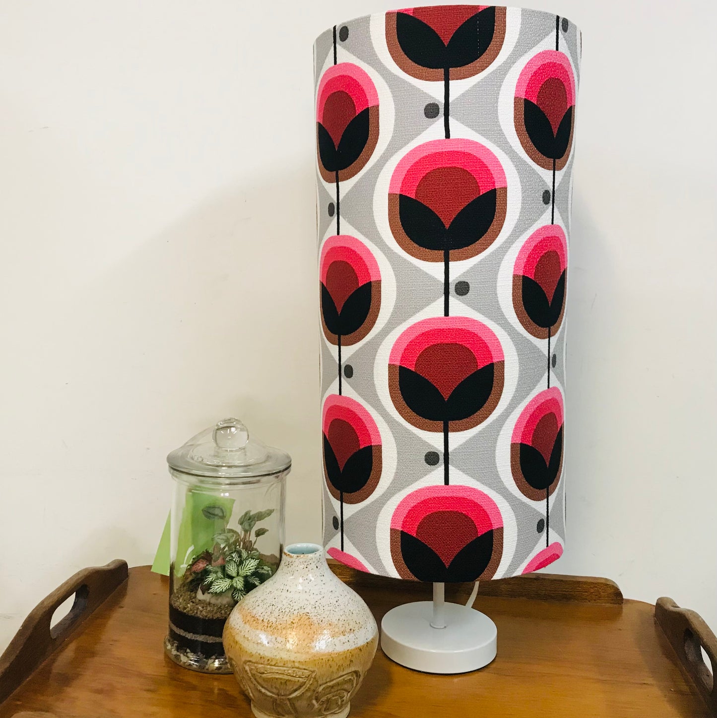 Custom Lamp Shade only - Barkcloth Geo Flower in Pink