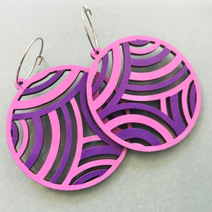 Bamboo Handpainted Two Tone Disc Hoop Earrings