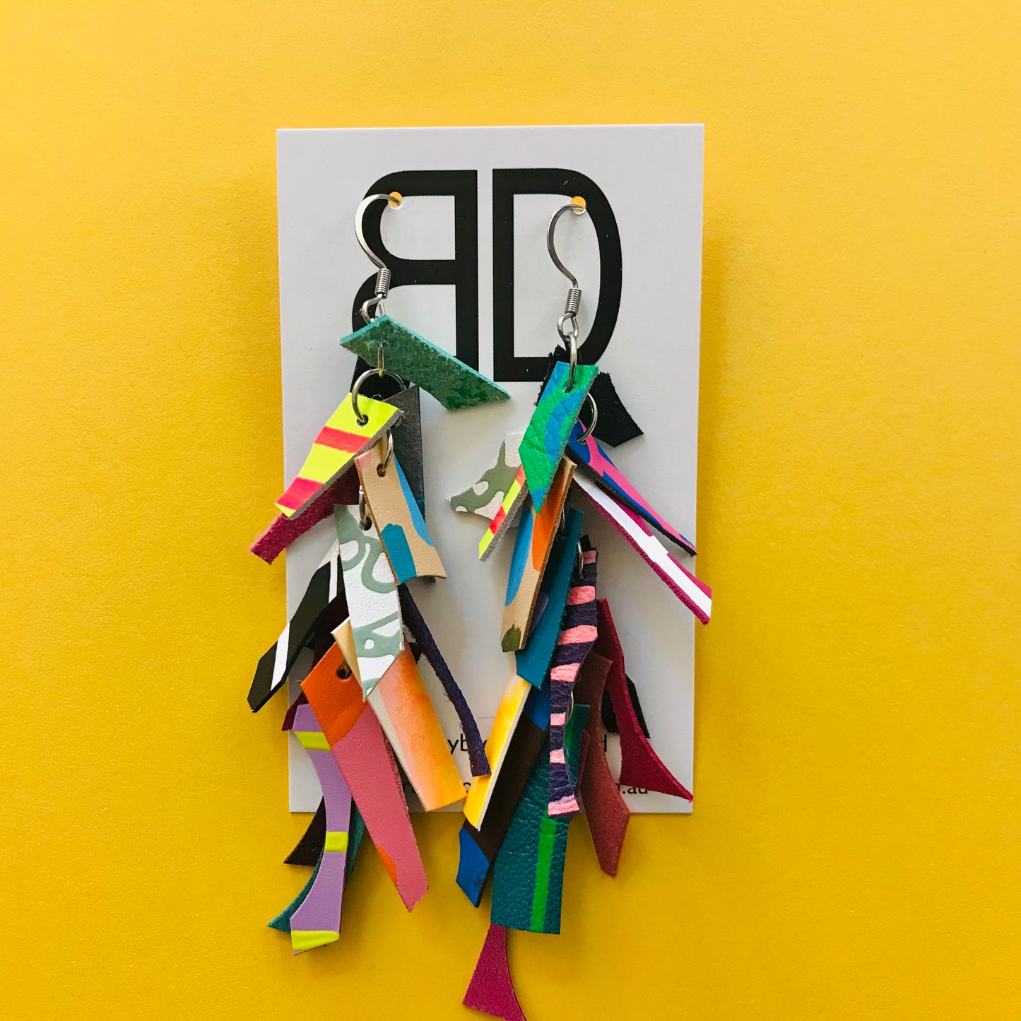 Hand painted leather bold statement earrings - The Tassle