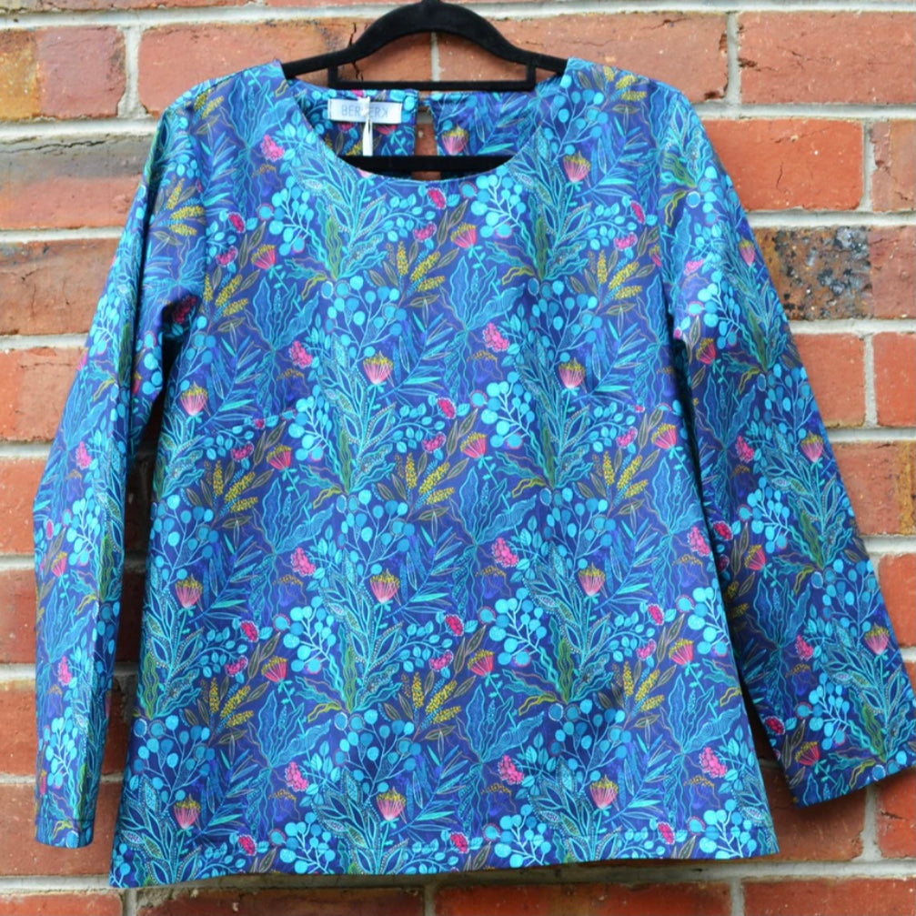 Women's Handmade Keyhole Top - Blue Earth