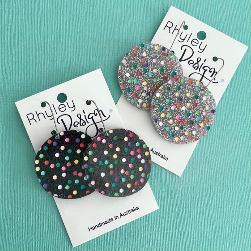 Laser Cut Drop Spotty Disc Perspex Earrings