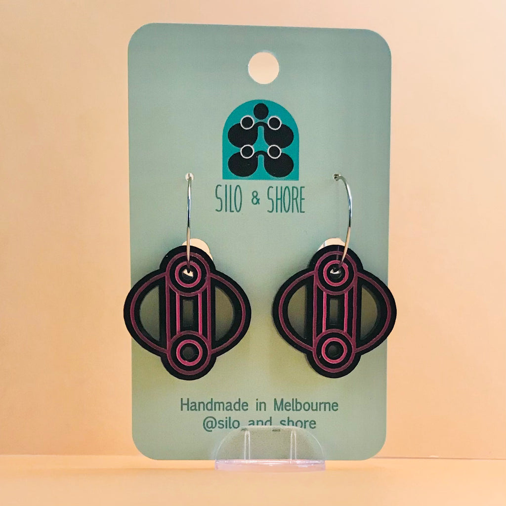 Art Deco Acrylic Earrings - Dotted Rings