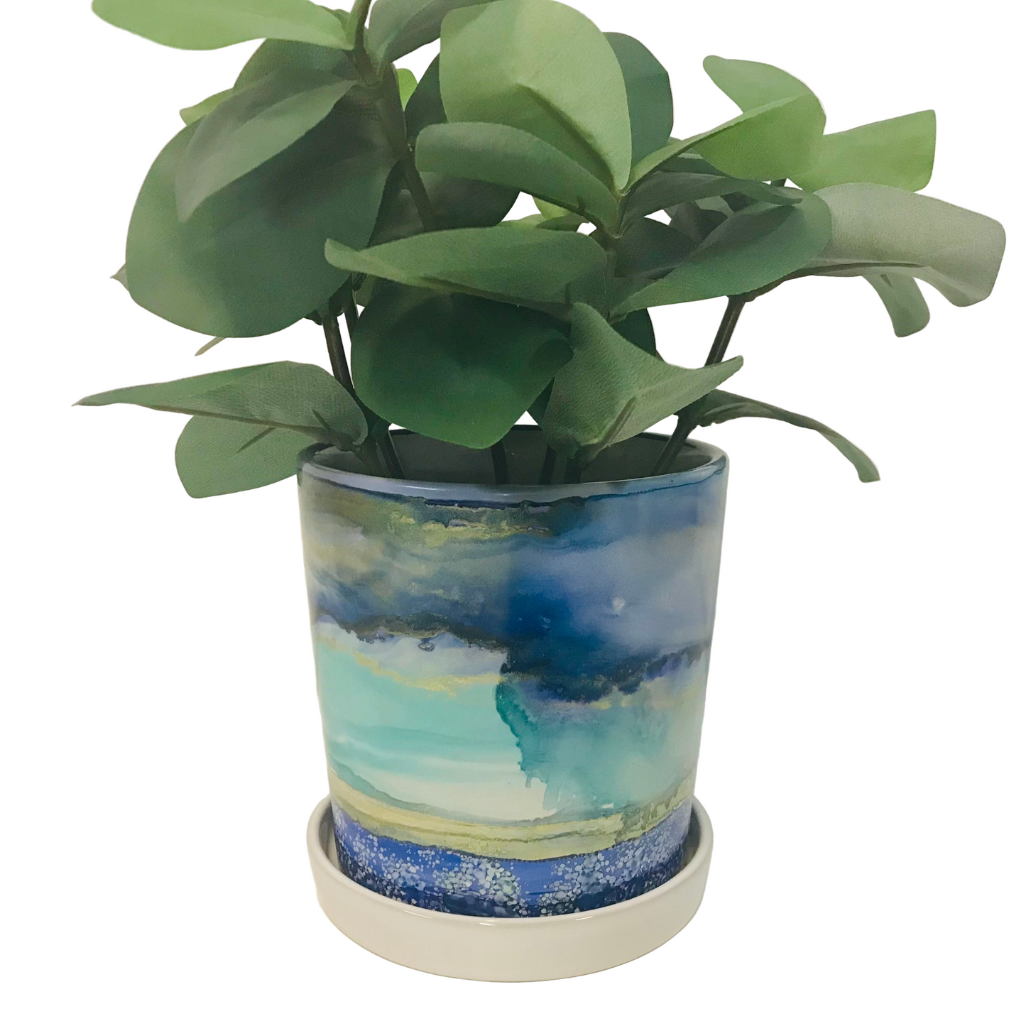 Alcohol Ink planter pot with tray - Plantara