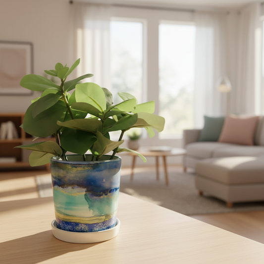 Alcohol Ink planter pot with tray - Plantara