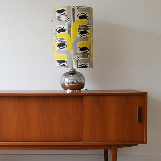 Vintage Barkcloth Tall Mirror Table Lamp